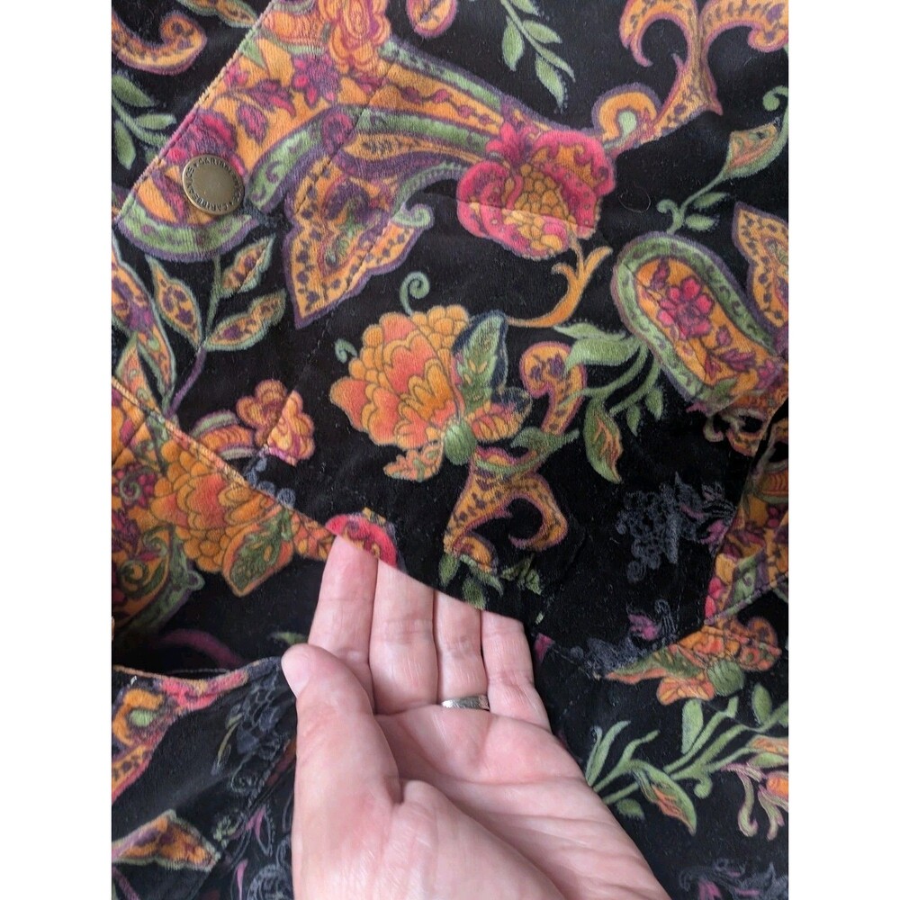 Caribbean Joe VTG Jacket Cotton Velvet Black Paisley Floral Women’s LG Short - Picture 5 of 8